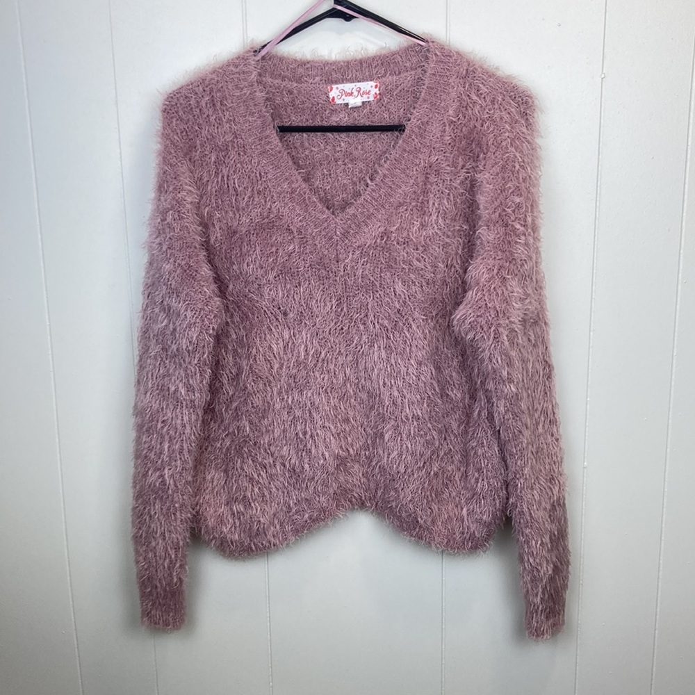 Pink Rose Fluffy Knit Sweater